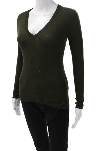 J Crew Womens V Neck Merino Wool Pullover Sweater Green Army Size XS