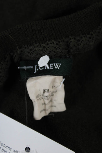 J Crew Womens V Neck Merino Wool Pullover Sweater Green Army Size XS