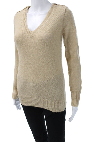 J Crew Women Pullover Sweater V-Neck Long Sleeve Beige Size XS