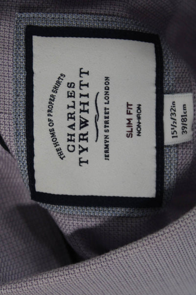 Charles Tyrwhitt Mens Point Collar Purple Cotton Dress Shirt Size 15.5
