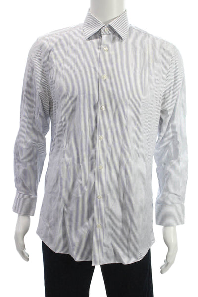 Charles Tyrwhitt Mens White Striped Dress Shirt Point Spread Collar Size 15.5