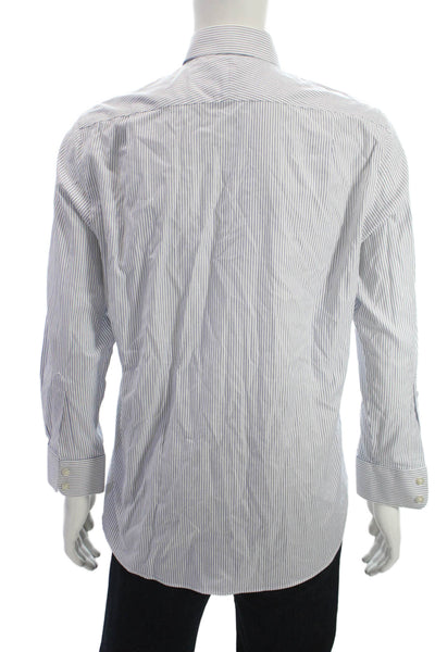 Charles Tyrwhitt Mens White Striped Dress Shirt Point Spread Collar Size 15.5