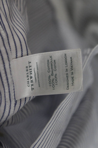 Charles Tyrwhitt Mens White Striped Dress Shirt Point Spread Collar Size 15.5