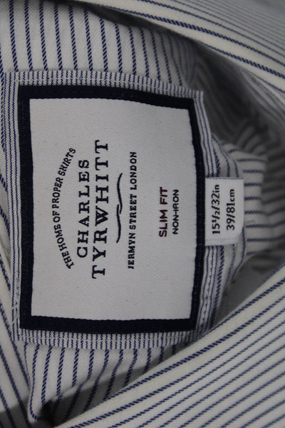 Charles Tyrwhitt Mens White Striped Dress Shirt Point Spread Collar Size 15.5