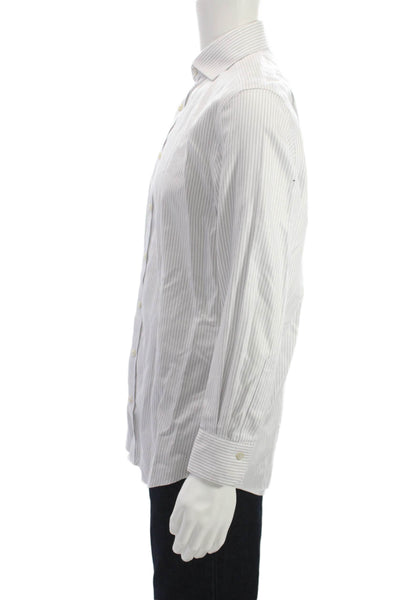 Charles Tyrwhitt Mens Point Collar Dress Shirt White Striped Cotton Size 15.5