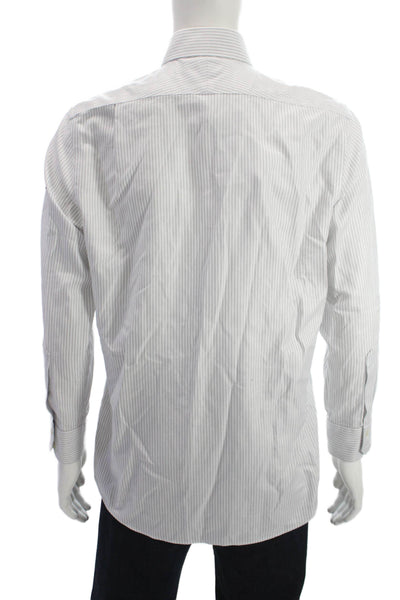 Charles Tyrwhitt Mens Point Collar Dress Shirt White Striped Cotton Size 15.5