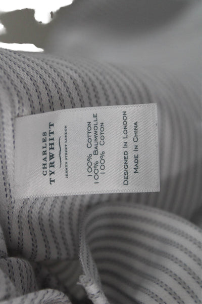 Charles Tyrwhitt Mens Point Collar Dress Shirt White Striped Cotton Size 15.5