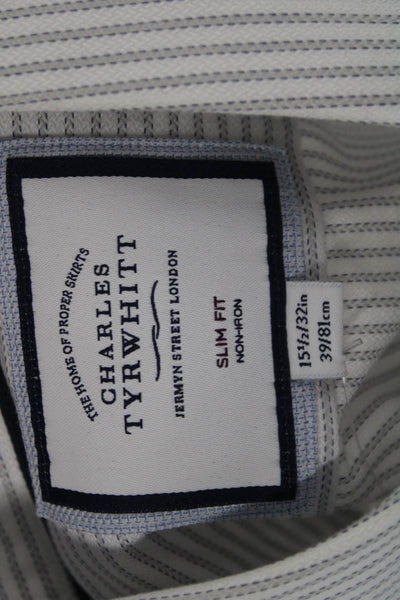 Charles Tyrwhitt Mens Point Collar Dress Shirt White Striped Cotton Size 15.5