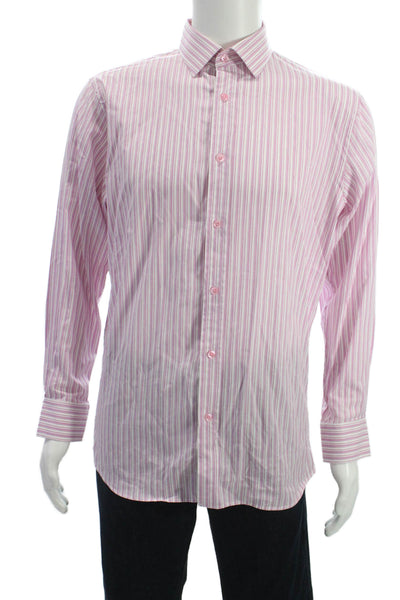 Ragazzo Uomo Mens Pink Striped 100% Cotton Point Collar Dress Shirt Size 15