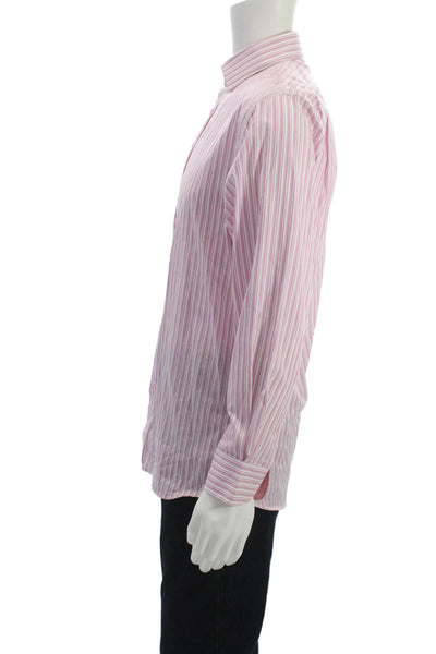 Ragazzo Uomo Mens Pink Striped 100% Cotton Point Collar Dress Shirt Size 15