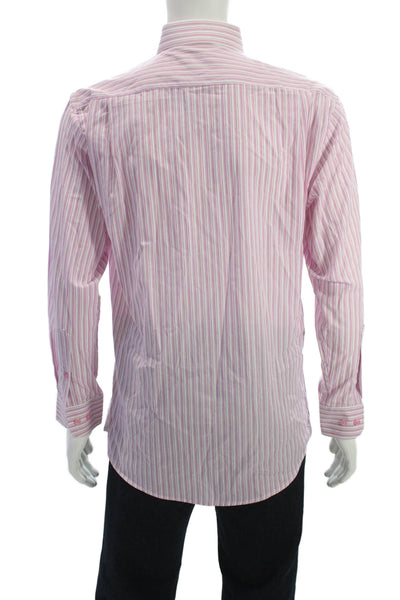 Ragazzo Uomo Mens Pink Striped 100% Cotton Point Collar Dress Shirt Size 15