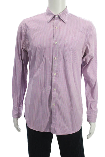 J Crew Mens Point Collar Pink Check Cotton Dress Shirt Long Sleeve Size 15.5