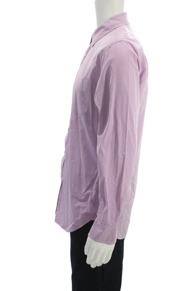 J Crew Mens Point Collar Pink Check Cotton Dress Shirt Long Sleeve Size 15.5