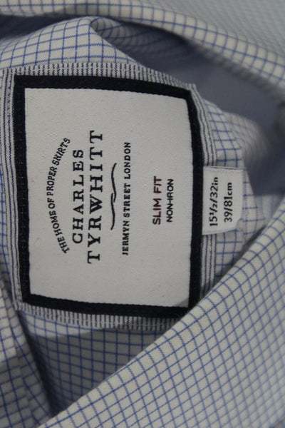 Charles Tyrwhitt Mens Dress Shirt Light Blue Check Cotton Size 15.5