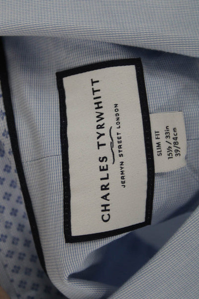 Charles Tyrwhitt Mens Point Collar Dress Shirt Light Blue Cotton Size 15.5