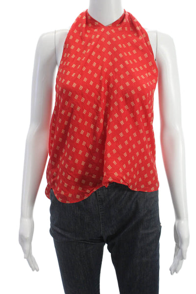 Joie Womens Bohemian Red Silk High Neck Sleeveless Tank Geometric Size 2XS