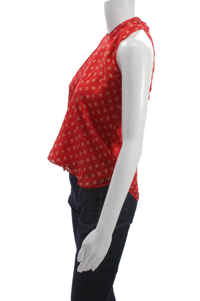 Joie Womens Bohemian Red Silk High Neck Sleeveless Tank Geometric Size 2XS