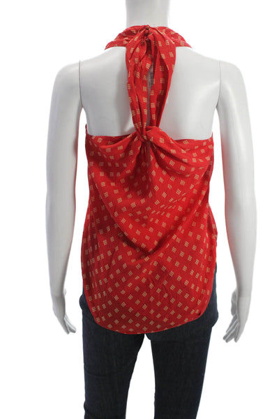 Joie Womens Bohemian Red Silk High Neck Sleeveless Tank Geometric Size 2XS