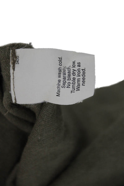 J Crew Women High Neck Linen Button Up Long Sleeve Green Army Size L