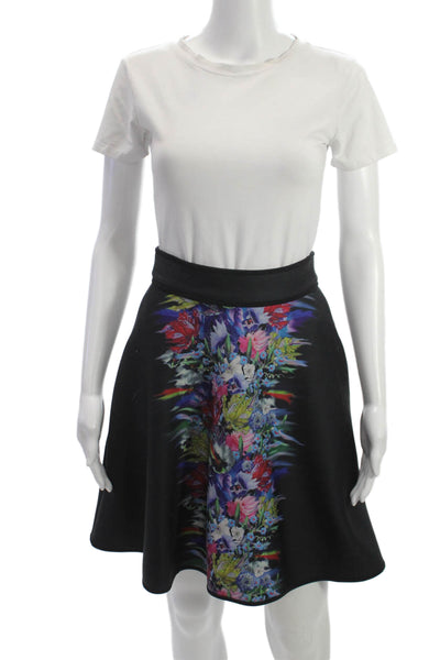 Cynthia Rowley Women A-Line Skater Skirt Black Floral Cotton Lycra Size 4