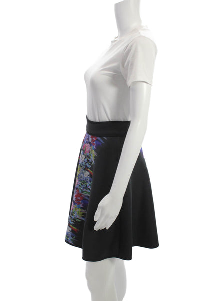 Cynthia Rowley Women A-Line Skater Skirt Black Floral Cotton Lycra Size 4