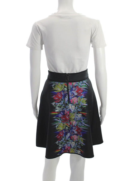 Cynthia Rowley Women A-Line Skater Skirt Black Floral Cotton Lycra Size 4