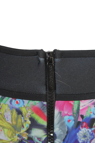Cynthia Rowley Women A-Line Skater Skirt Black Floral Cotton Lycra Size 4