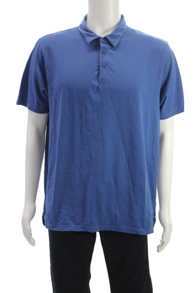 Patrick Assaraf Mens Designer Collared Short Sleeve Polo Blue Cotton Size 2XL