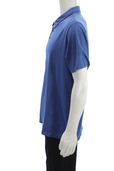 Patrick Assaraf Mens Designer Collared Short Sleeve Polo Blue Cotton Size 2XL