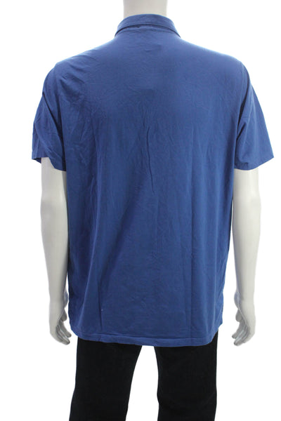 Patrick Assaraf Mens Designer Collared Short Sleeve Polo Blue Cotton Size 2XL