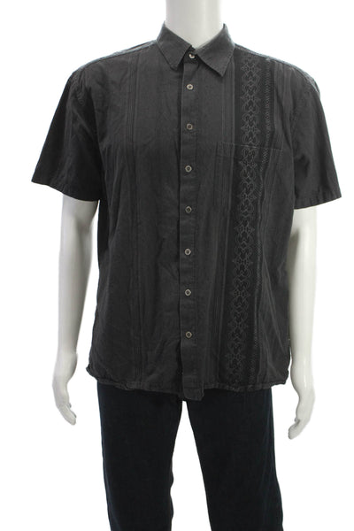 Kuhl Mens Button-Down Short Sleeve Striped Black Silk Cotton Shirt Size XL