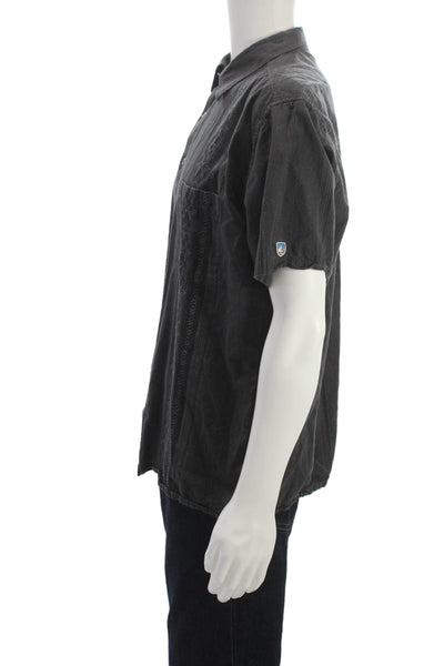 Kuhl Mens Button-Down Short Sleeve Striped Black Silk Cotton Shirt Size XL