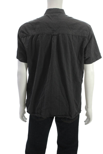 Kuhl Mens Button-Down Short Sleeve Striped Black Silk Cotton Shirt Size XL