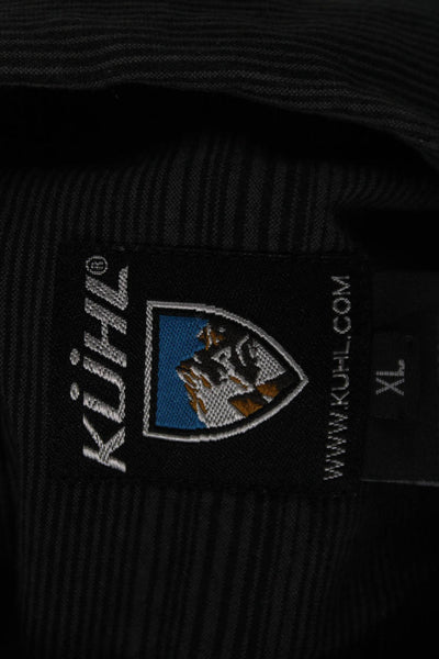 Kuhl Mens Button-Down Short Sleeve Striped Black Silk Cotton Shirt Size XL