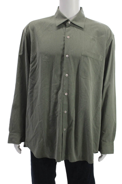 Nat Nast Mens Green Point Collar Button-Up Silk Cotton Shirt Size XL