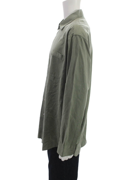 Nat Nast Mens Green Point Collar Button-Up Silk Cotton Shirt Size XL
