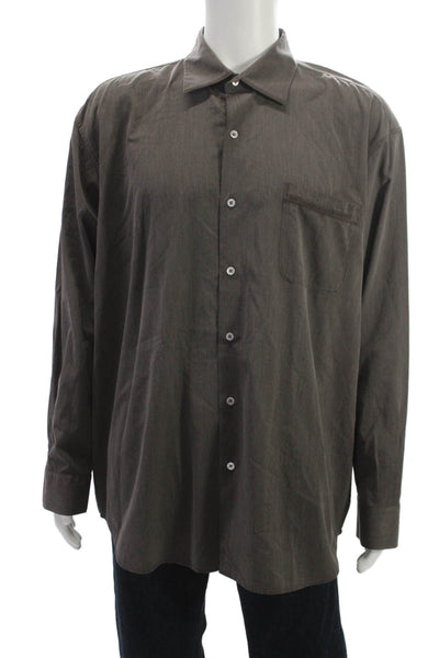 Nat Nast Mens Point Collar Button-Up Brown Long Sleeve Pima Cotton Size XL
