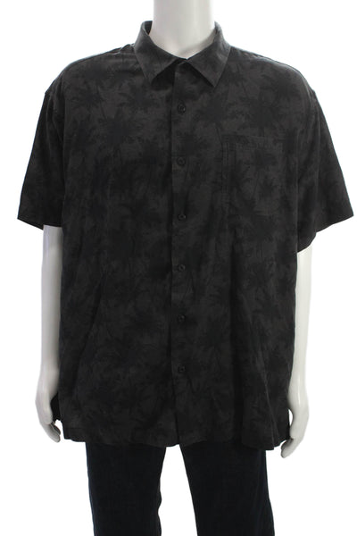 Nat Nast Mens Point Collar Button-Up Black Silk Cotton Shirt Size 2XL