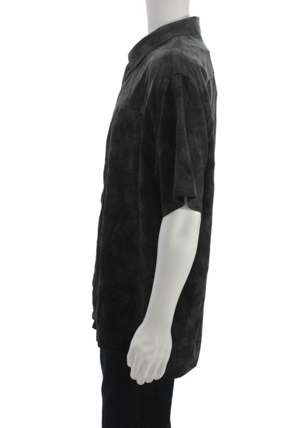 Nat Nast Mens Point Collar Button-Up Black Silk Cotton Shirt Size 2XL