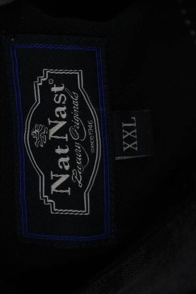 Nat Nast Mens Point Collar Button-Up Black Silk Cotton Shirt Size 2XL