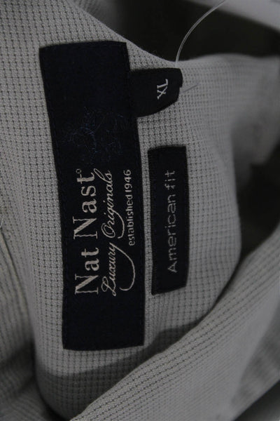 Nat Nast Mens Gray Collared Button-Down Short Sleeve Silk Cotton Size XL