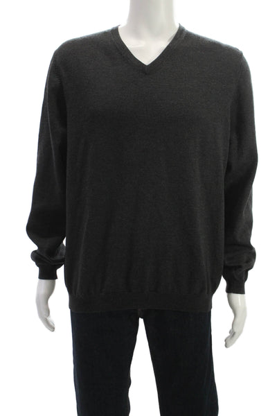 Brooks Brothers Mens Dark Gray Merino Wool V-Neck Pullover Size XL