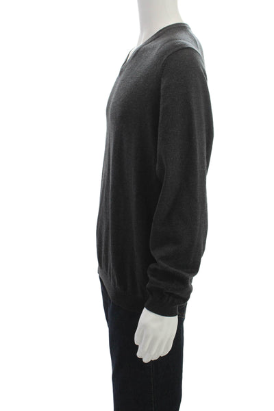 Brooks Brothers Mens Dark Gray Merino Wool V-Neck Pullover Size XL