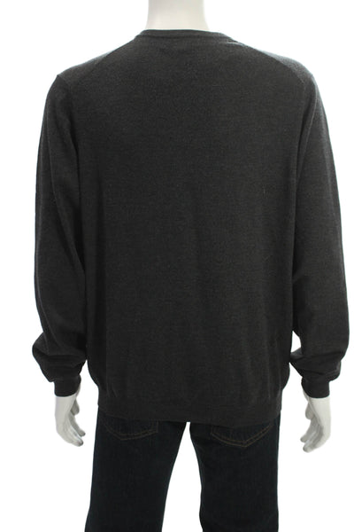 Brooks Brothers Mens Dark Gray Merino Wool V-Neck Pullover Size XL