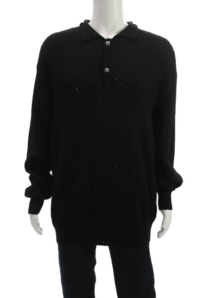 Bobby Jones Mens Black Baby Alpaca Collared Pullover Sweater Size XL