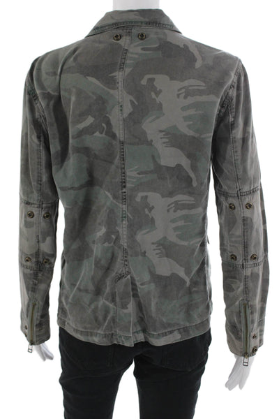 Pam & Gela Women Military Jacket Camouflage Dark Gray Tencel Size S