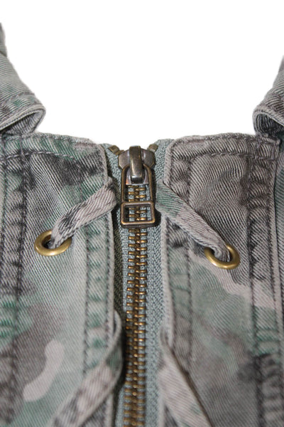Pam & Gela Women Military Jacket Camouflage Dark Gray Tencel Size S
