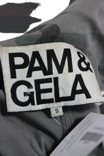 Pam & Gela Women Military Jacket Camouflage Dark Gray Tencel Size S