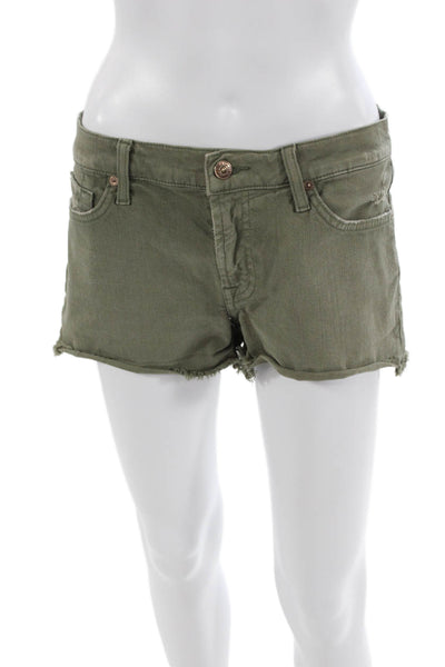 7 For All Mankind Womens Army Green Cotton Spandex Shorts Size 27