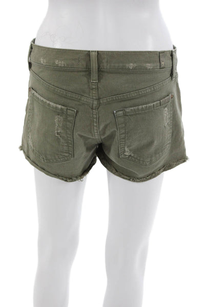 7 For All Mankind Womens Army Green Cotton Spandex Shorts Size 27